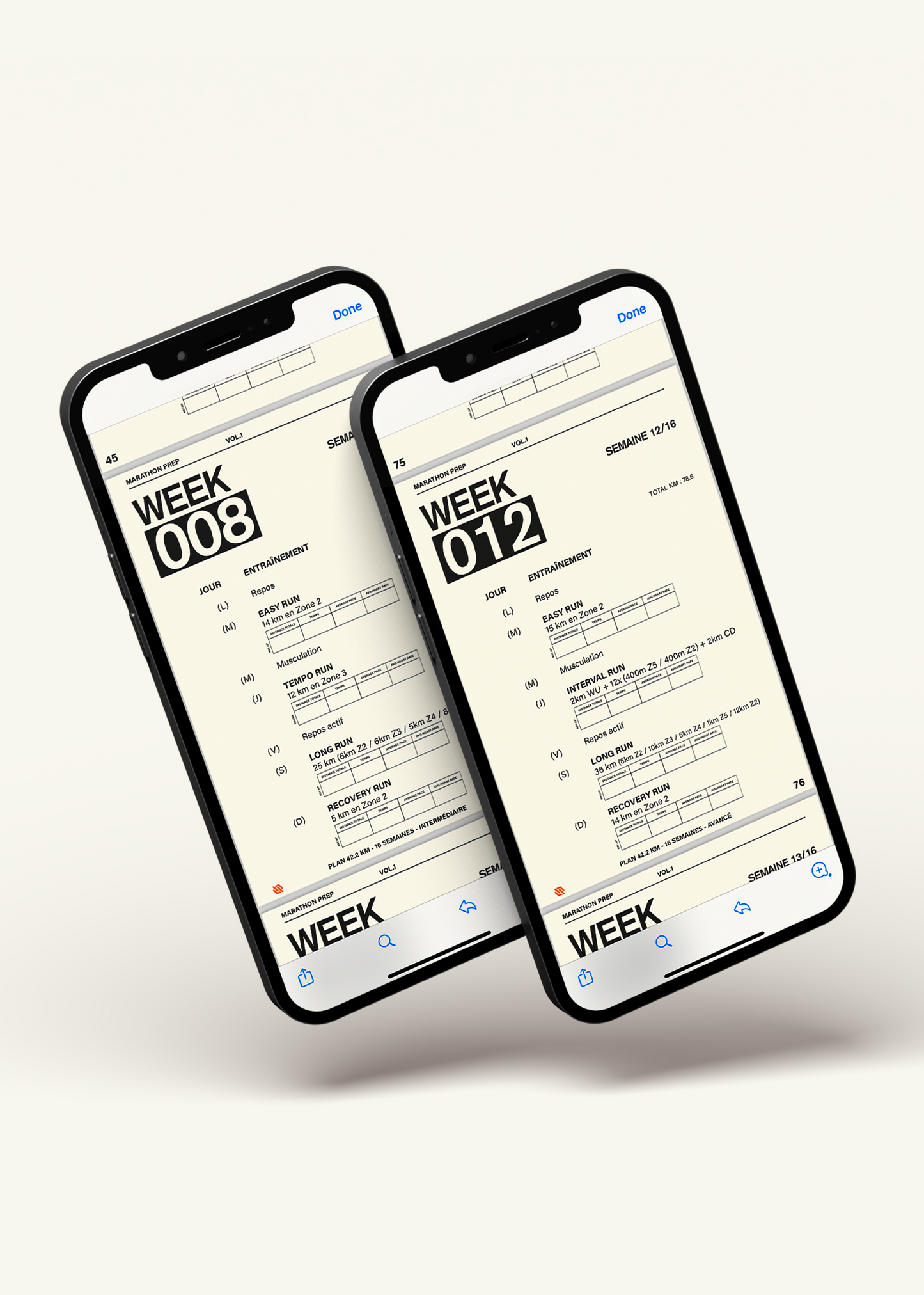 Programme de course Marathon